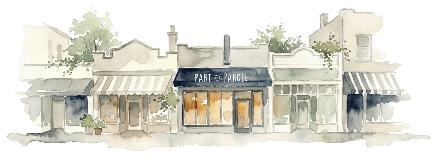Watercolor streetscape of Quadra Village
